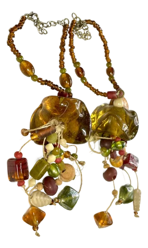 Early 20th Century Antique Berber Vintage Beaded Hanging Fibule Ethnic Tribal Ear Cuffs, With Handmade African Glass Trade Beads.- Set of 2