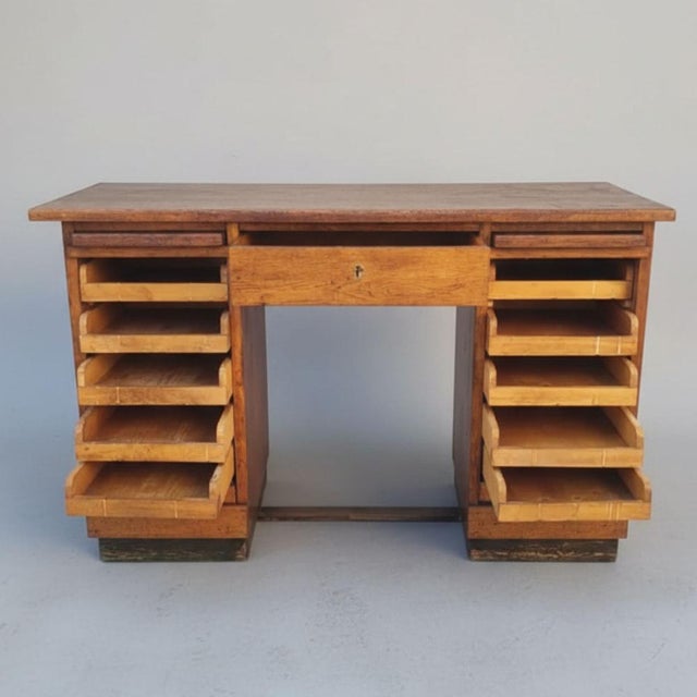 Brown Oak Roll-Front Desk, Czechoslovakia, 1930s For Sale - Image 8 of 9