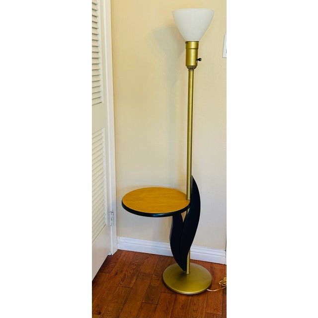 Wood Mid Century Arlus Sculpture Table Floor Lamp With Integrated Table For Sale - Image 7 of 9