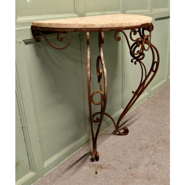 Rustic French Wrought Iron Marble Console or Hall Table This is a lovely old piece, the table has a decorative old scroll...