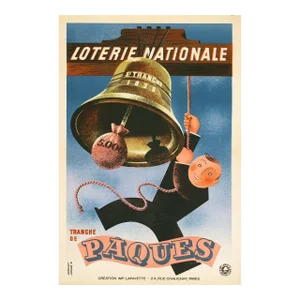 1939 French Art Deco Poster, Loterie Nationale Advertisement "Tranche De Paques" - Derouet-Lesacq
