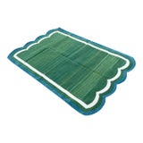 Handmade Cotton Vegetable Dyed Rug, Scalloped Forest Green Dhurrie - 4'x6' For Sale