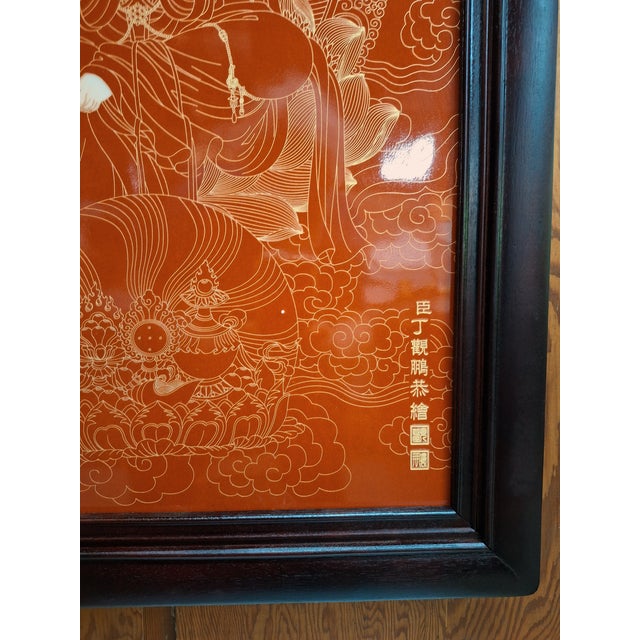 Chinese Chinese Framed Porcelain Buddhist Temple Plaque Kuan Yin For Sale - Image 3 of 6