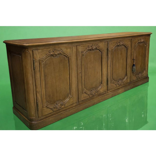 Late 20th Century Baker Furniture French Provincial Louis XV Carved Oak Four-Door Sideboard, Circa 1970s For Sale - Image 5 of 15