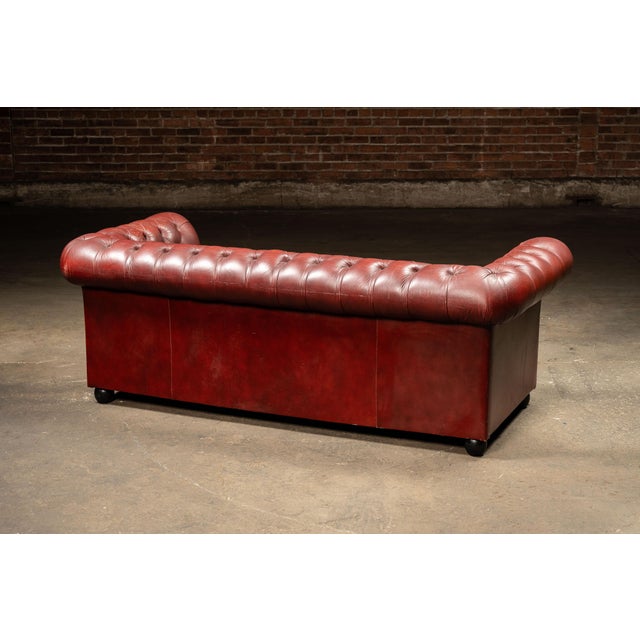 Vintage Leather Tufted Chesterfield Sofa With Nailhead Trim in Burgundy For Sale - Image 4 of 8