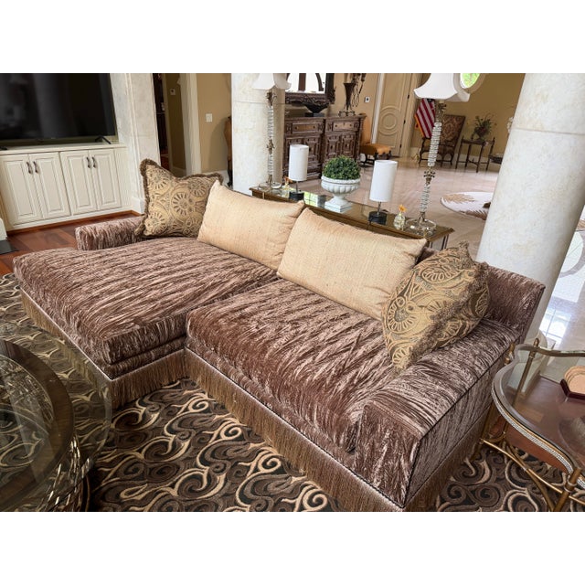Textile Marge Carson Sofa With Decorative Trim For Sale - Image 7 of 12