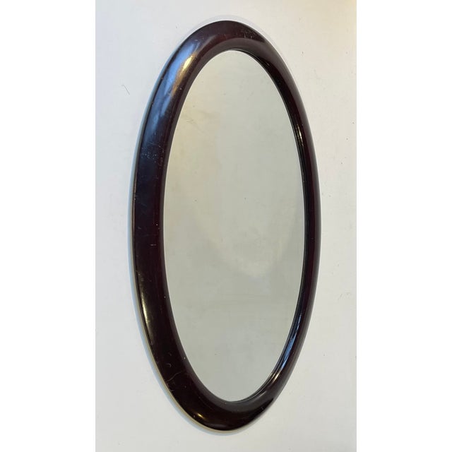 Small Danish Oval Wall Mirror in Stained Oak, 1920s For Sale - Image 3 of 8