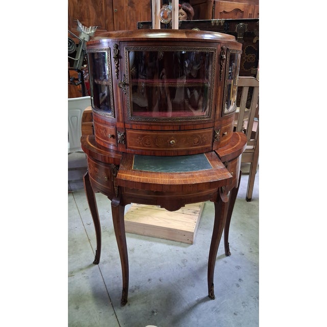 Wood Louis XV Marquetry Desk and Display Cabinet, 1890s For Sale - Image 7 of 10