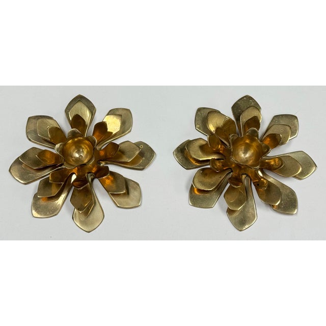 Figurative Vintage Brass Floral Candlestick Holders, a Pair For Sale - Image 3 of 6