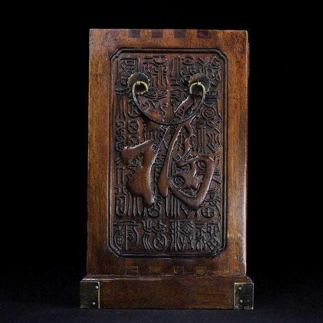 Wood Carved Hardwood Five-Drawer Tabletop Cabinet With Brass Hardware For Sale - Image 7 of 9
