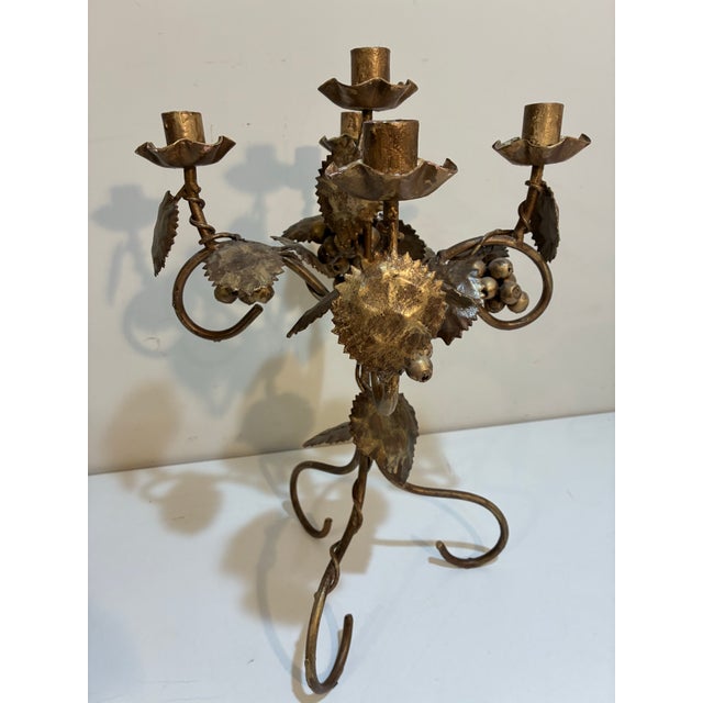 Bring old-world European charm to your home with this vintage hand-forged wrought iron five-light candelabrum. Beautifully...