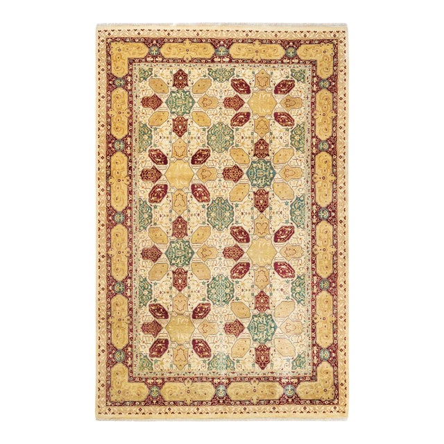Mogul Collection Hand-Knotted Area Rug - Ivory 6' 1" x 9' 4" For Sale