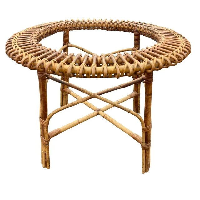 Wood Rattan and Marble Sun Table, 1950s For Sale - Image 7 of 10