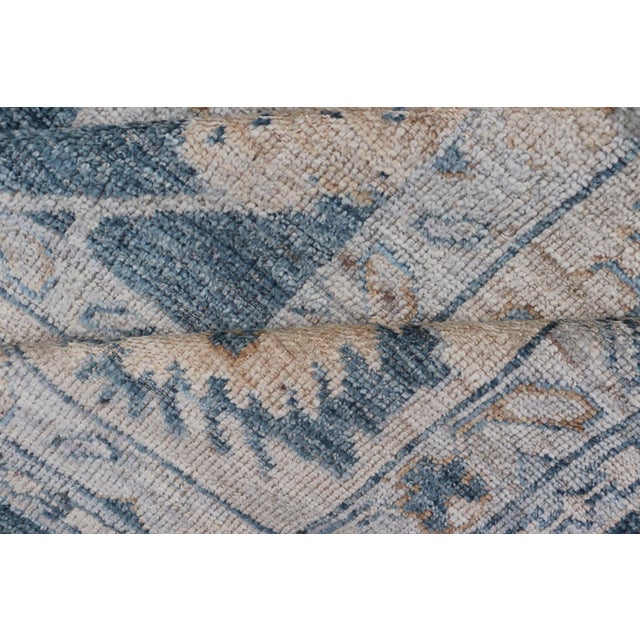 Angora Turkish Oushak by Keivan Woven Arts Floral Design in Blue's For Sale - Image 10 of 11