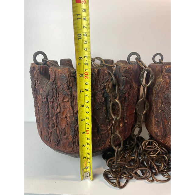 Mid 20th Century Rustic Mission Style Redwood Swag Chain Hanging Planters - A Pair For Sale In Seattle - Image 6 of 9
