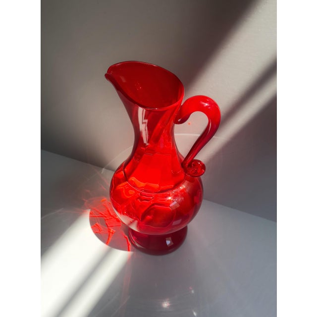1970s Polish Ruby Red Glass Carafe by Ludwik Fiedorowicz, 1970s For Sale - Image 5 of 7