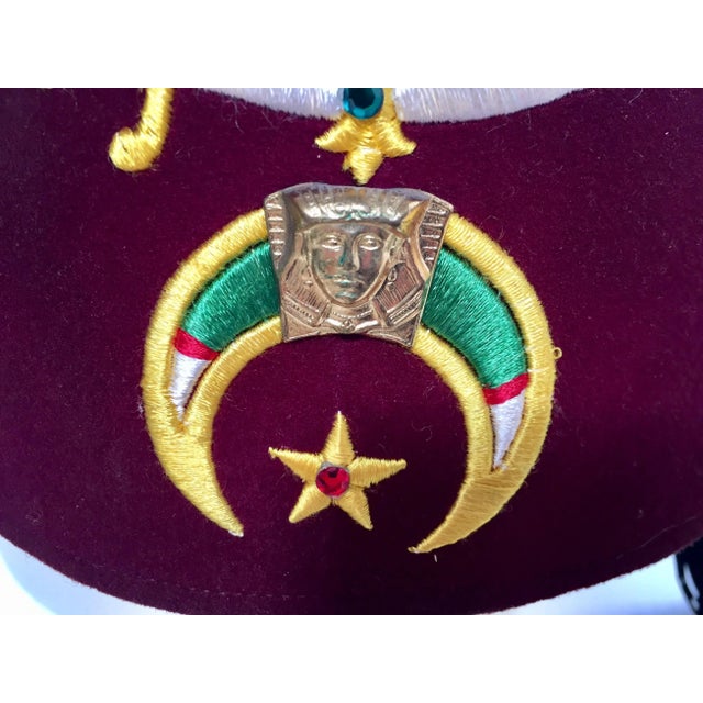 Vintage Al Malaikah Masonic Shriner Burgundy Wool Fez Hat For Sale - Image 11 of 12