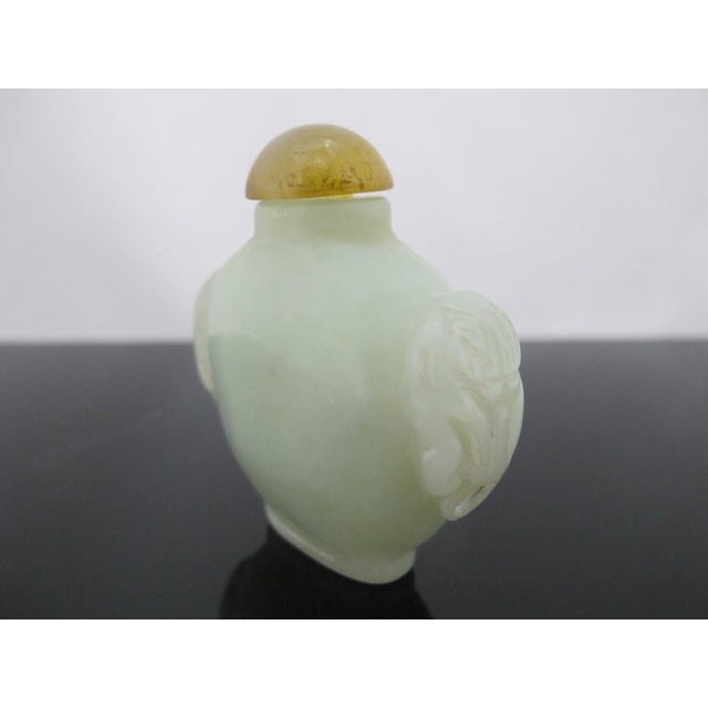 Late 19th Century Chinese Green Jade Carved Mock Mask Ring Handle Snuff Bottle For Sale - Image 5 of 10
