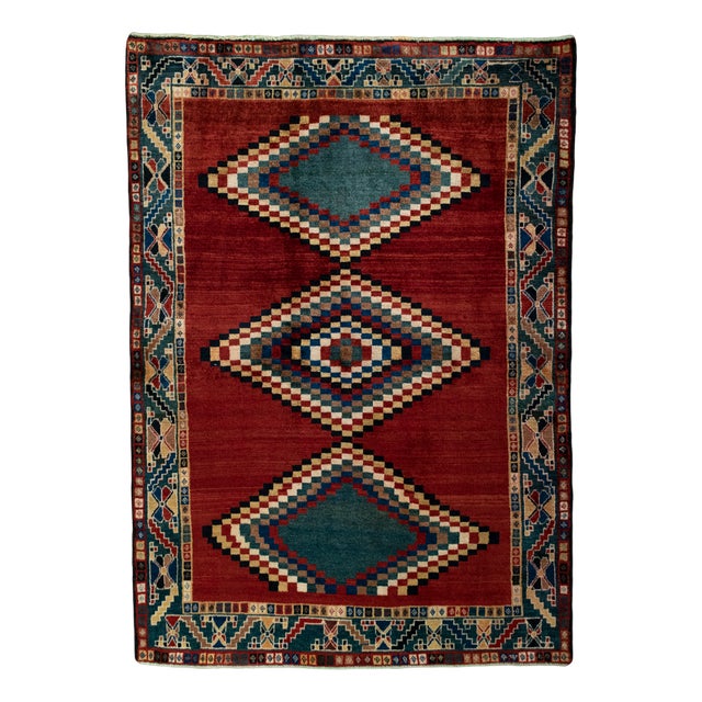 Hand-Knotted Gabbeh Nomad Rug with Geometry & Deep Colors For Sale