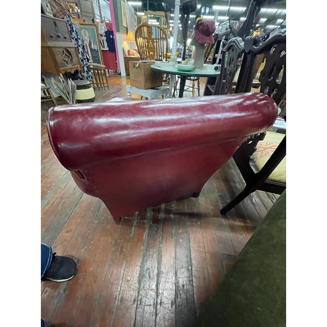 Vintage Burgundy Leather Club Chair With Matching Ottoman For Sale In Los Angeles - Image 6 of 6