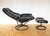 Mid-Century Norwegian Black Leather Stressless Lounge Chair and Ottoman Set from Ekornes, 1980s, Set of 2 For Sale - Image 4 of 18