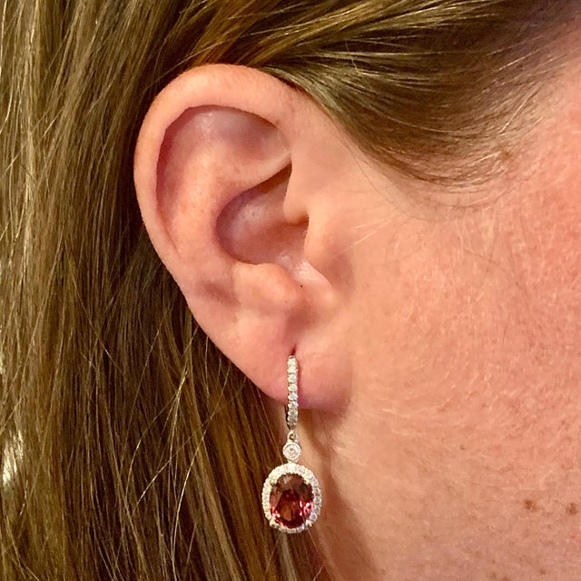 Natural Tourmaline Rubellite Diamond Earrings 18k Gold 6.62 TCW Certified For Sale - Image 12 of 14