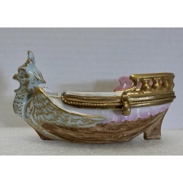 This rare vintage 19th century unmarked Meissen porcelain trinket box is truly exceptional. The sculpted “galleon”...