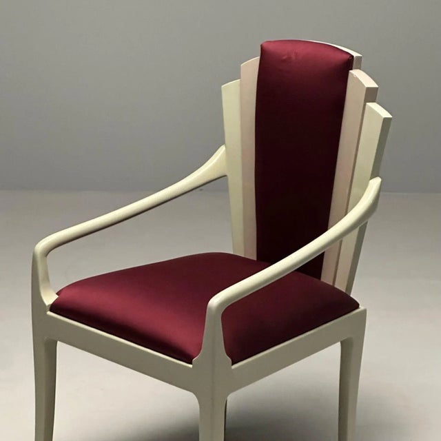 Vladimir Kagan Mid-Century Modern, Six Eva Dining Chairs, Lacquer, Maroon Fabric For Sale - Image 9 of 12