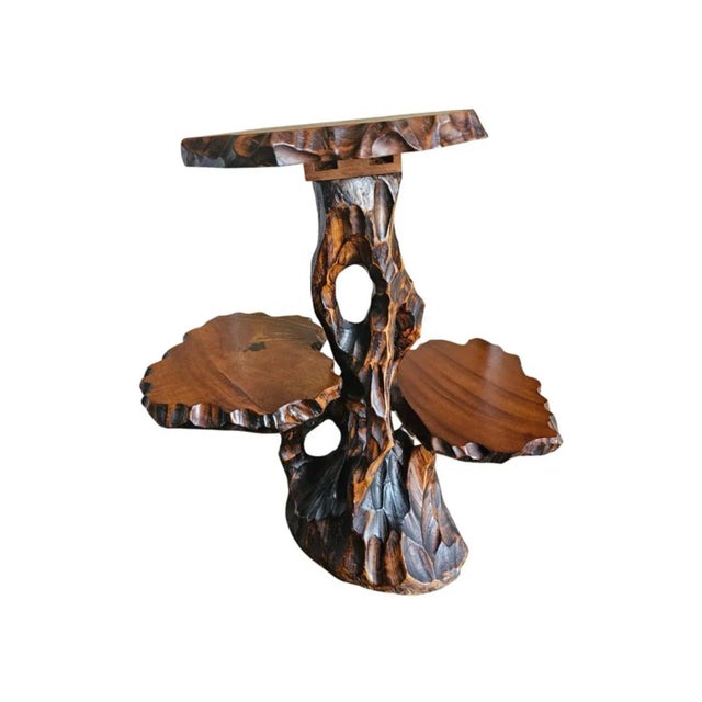 Vintage Three-Tier Free Form Japanese Hardwood Side Table or Plant Stand For Sale - Image 4 of 8