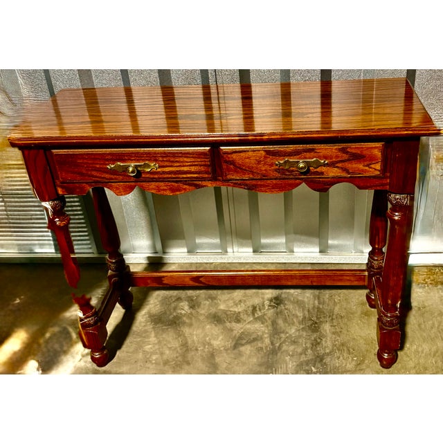 American Mid 20th Century Traditional Oak Console Table For Sale - Image 3 of 12