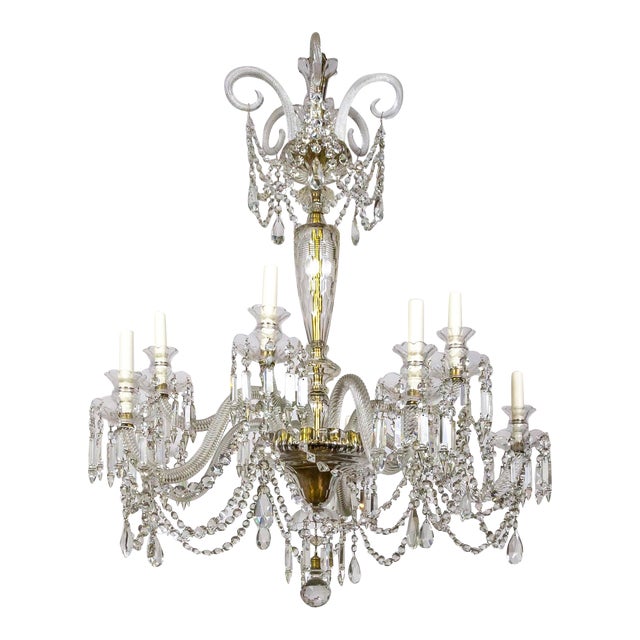 1900s Cut Crystal George III Chandelier With Faceted Column For Sale
