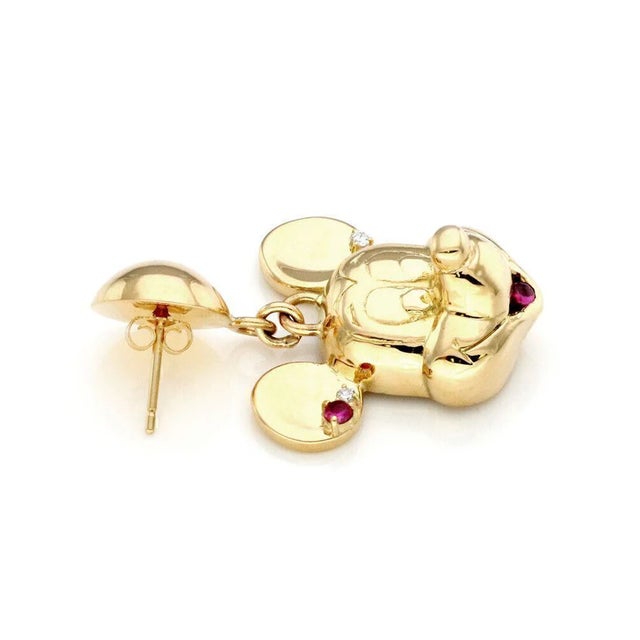 Late 20th Century Mickey Mouse Diamond Rubies 18k Yellow Gold Drop Dangle Earrings For Sale - Image 5 of 6