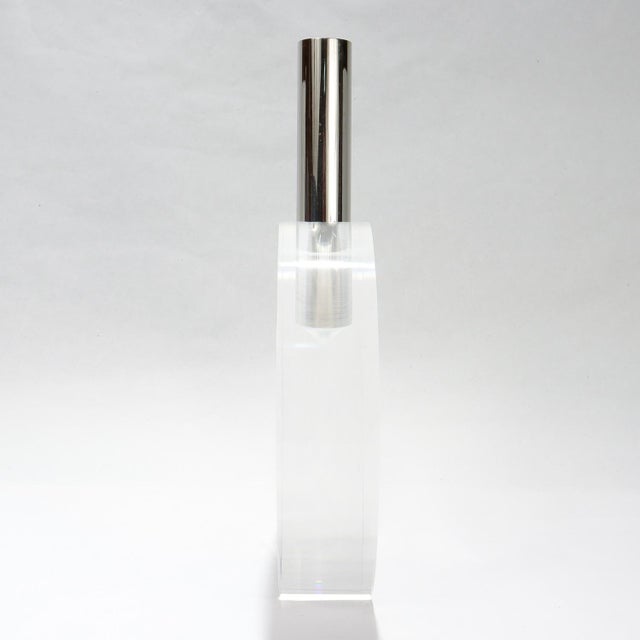 Gabriella Crespi Signed Gabriella Crespi Modernist Lucite & Stainless Steel (Moon Flask) Vase For Sale - Image 4 of 11