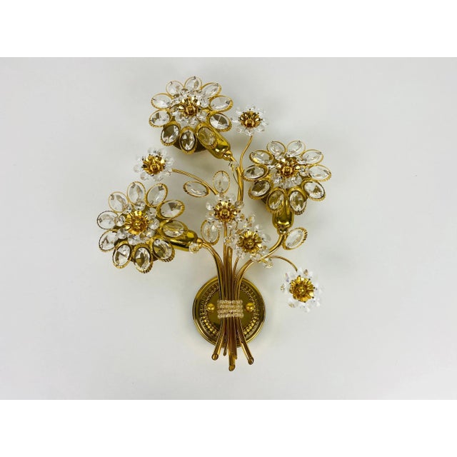 Metal Floral Crystal Glass Sconce from Palwa, Germany, 1960s For Sale - Image 7 of 11