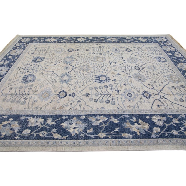 2020s Beige Apadana's Artisan Collection Handmade Floral Pattern Wool Rug For Sale - Image 5 of 10