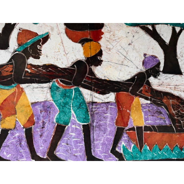 Vintage African Batik Wall Hanging Painting For Sale - Image 9 of 11