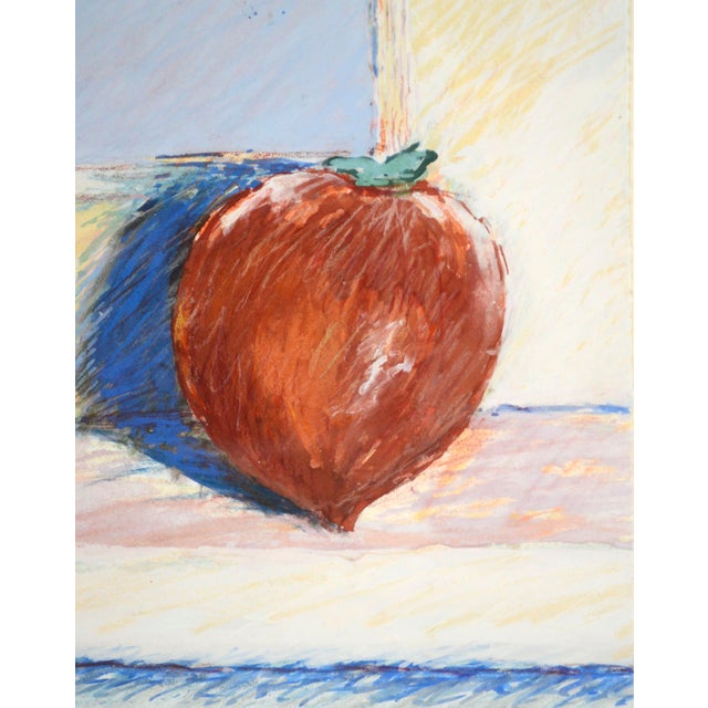 1980s Hachiya Persimmons & Fan, Modern Still Life With Red-Orange and Blue by Anita Heckman For Sale - Image 5 of 7