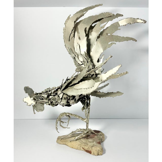 Metal 1960s Mid-Century Vintage Large Rooster Chicken Silver Metal Art Sculpture For Sale - Image 7 of 12