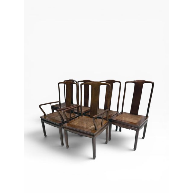 Set of 6 Henredon Hollywood Regency Chinoiserie Mahogany & Cane Dining Chairs, Circa 1970s For Sale - Image 9 of 16