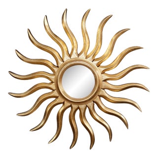 Art Noveau Style Hand-Carved Giltwood Sunburst Mirror, Spain, 77cm For Sale