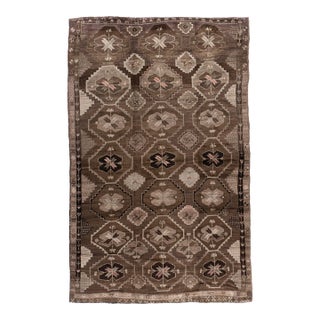 Vintage Circa 1940 Brown Turkish Oushak Hand Knotted Wool Rug 7ft 10in X 12ft 6in For Sale