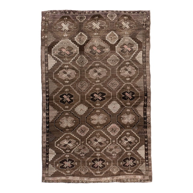 Vintage Circa 1940 Brown Turkish Oushak Hand Knotted Wool Rug 7ft 10in X 12ft 6in For Sale