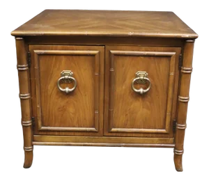 Hollywood Regency Fruitwood Faux Bamboo Side Table