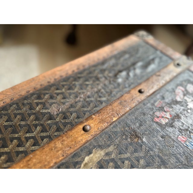 Black Antique Steamer Trunk in Chevron Canvas from Goyard, France, 1900 For Sale - Image 8 of 18