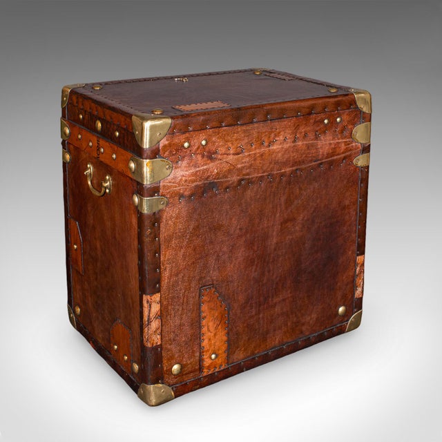 Metal Pair of Late Vintage Luggage Trunks, English Leather, Brass, Storage, Nightstand For Sale - Image 7 of 12