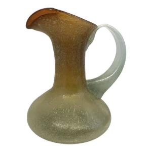 Vintage Baffoni Gubbio Italian Hand Blown Glass Pitcher. Celadon and Amber.