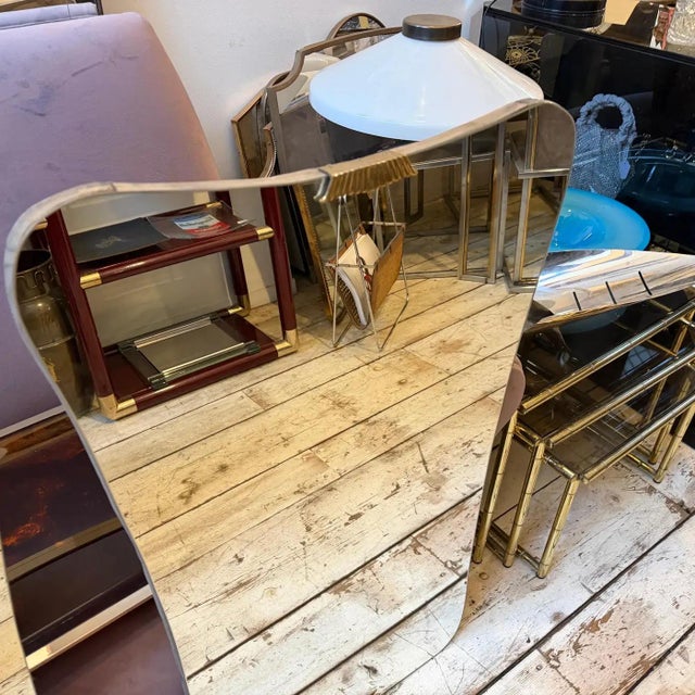 Two 1950s Gio Ponti Style Mid-Century Modern Wood and Brass Wall Mirrors For Sale - Image 13 of 18