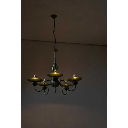 Green Chandelier with Shades, Italy, 1940s For Sale - Image 6 of 16