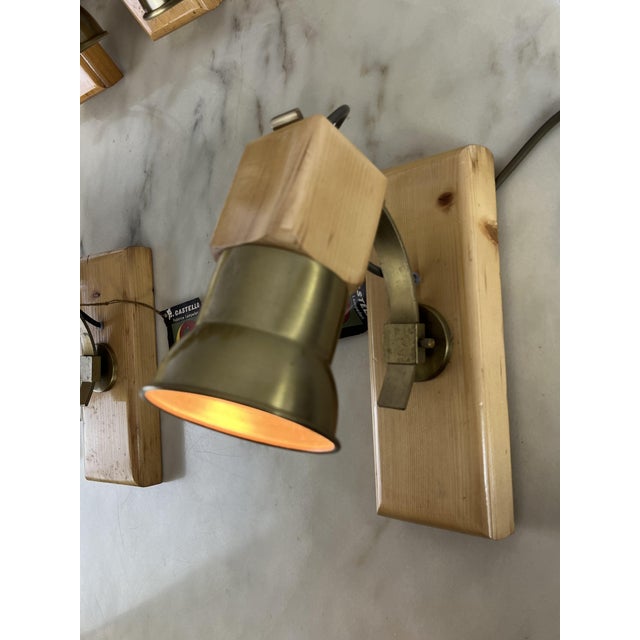 Wood Mid-Century Wood and Brass Wall Lamps, 1960s, Set of 7 For Sale - Image 7 of 15
