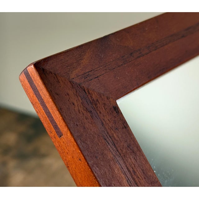 Mid Century Scandinavian Modern Teak Vanity Mirror With Sculptural Stand For Sale - Image 9 of 12